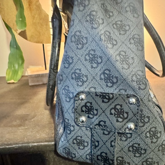 Vintage GUESS Extra Large Monogram Tote Black Gray Luxury Bag - Picture 9 of 11